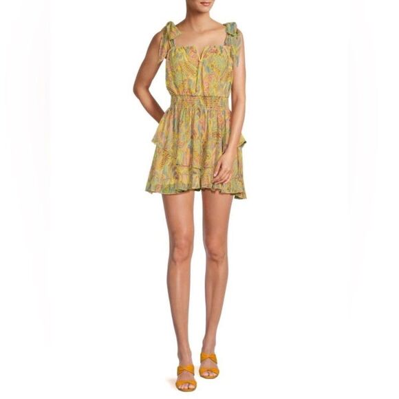 Ramy Brook Frankie Ruffle Mini Dress Yellow S - Picture 1 of 7